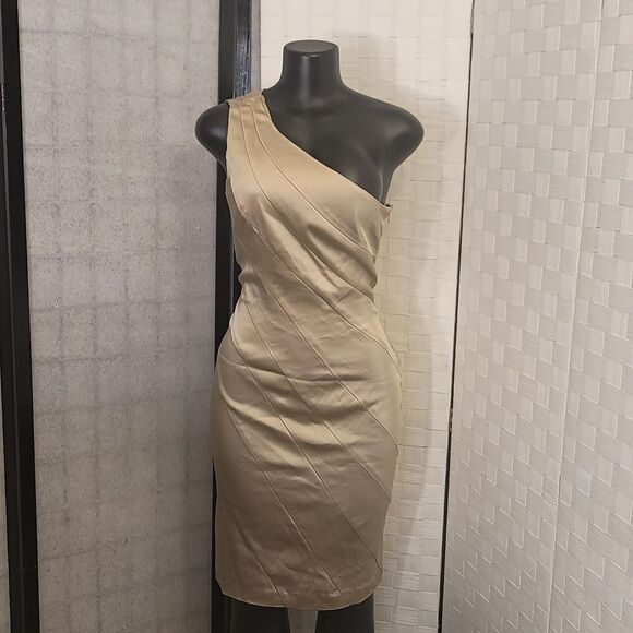 BRAND NEW CALVIN KLEIN STRETCH SILK SATIN ONE SHOULDER SHEATH DRESS - Picture 2 of 12